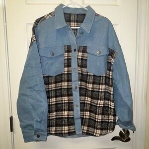 Denim shacket with plaid details sz XL